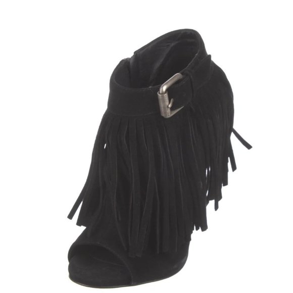 Giuseppe  Zanotti Suede Ankle Boots Black Peep-Toes with Fringe Size 36.5EU - Picture 4 of 7